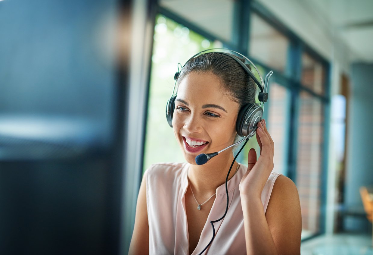 Receptionist with telephone headset